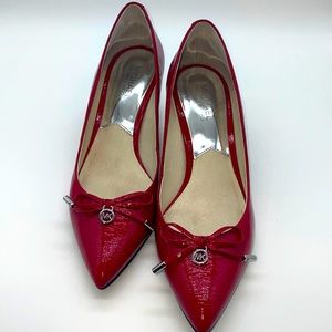 AUTHENTIC Michael Kors Patent Nancy Mid Pump Heel in Chili Red